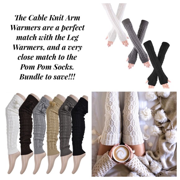 Long Cable Knit Over Elbow Arm Hand Warmers - Picture 8 of 9